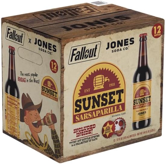 Jones Soda Co. Sunset Sarsaparilla | 12 Count of Sunset Sarsparilla in 12 oz Glass Bottles | Collectable Set | Complete Set with Box