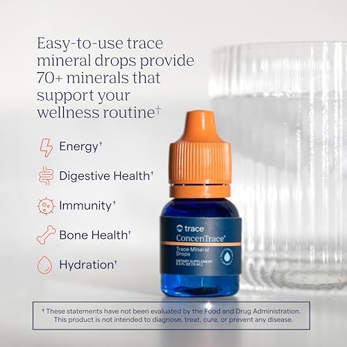 Trace Minerals ConcenTrace Trace Mineral Drops | Supports Energy, Digestion, Bone Health & Hydration, 70+ Ionic w/Magnesium, Chloride & Potassium | Keto, Vegan & Non-GMO | 6 Servings