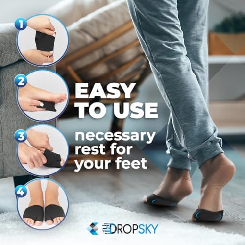 Dropsky Metatarsal Pads for Women and Men – 4 Packs – Gel Metatarsal Foot Pads, Ball Foot Cushion, Adjustable & Non-Slip Pads for Pain Relief, Metatarsalgia Insoles, Morton’s Neuroma - Black