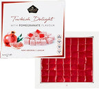 Turkish Delight Pomegranate Flavor, Gourmet Medium Size Snacks Gift Box, Sweet Luxury Traditional Confectionery, Vegan Soft Candy Dessert Loukoumi, Nuts & Glucose-Free Lokum, Approx. 42 Pcs, 16 oz.
