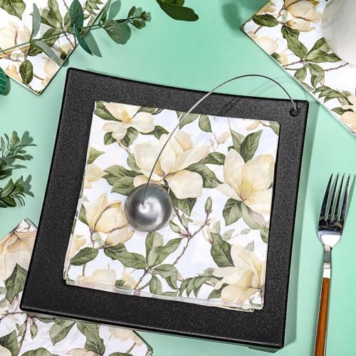Whaline 80 Pcs Magnolia Paper Napkins White Floral Luncheon Napkin Watercolor Spring Flower Blossom Disposable Dessert Dinner Hand Napkin for Wedding Birthday Bridal Baby Shower Party Supplies