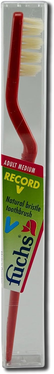 Fuchs Adult Medium Record V Natural Bristle Toothbrush - 10 per case.