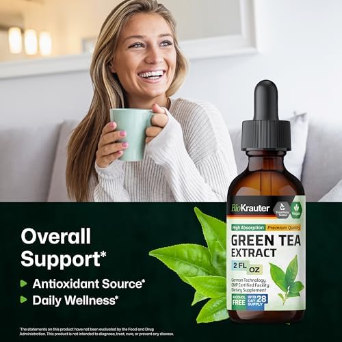 BIO KRAUTER® Green Tea Extract - Liquid Pure Vegan Green Tea Supplement 680 mg per Serving 2 Fl.Oz 28-Day Supply - Natural Antioxidant & Immune Support, Used for Daily Wellness - Alcohol & Sugar Free