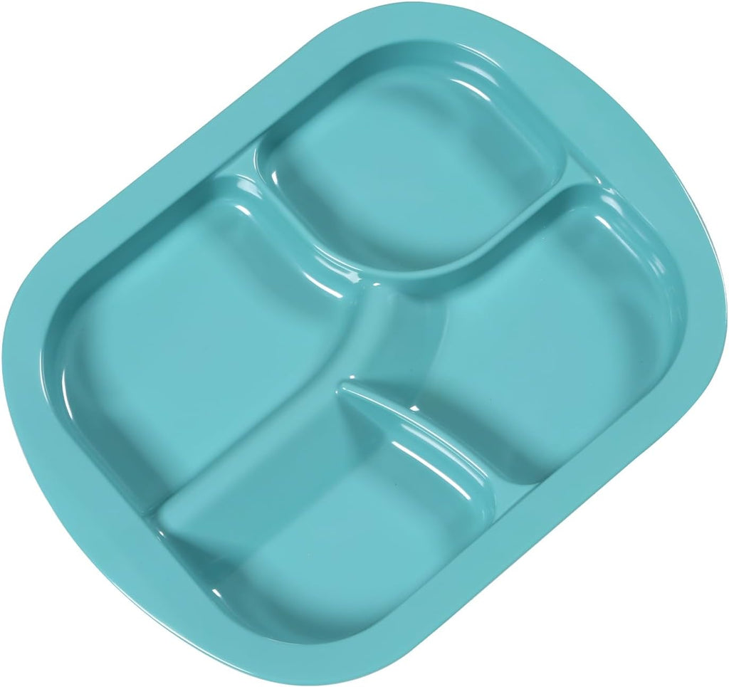 EZ Assistive Adaptive Scoop Divided Plates with Extra Wall,Spill-Proof Eating Aid for Parkensons, Elderly, Non-Slip Assistance Dinner Plate (Melamine 4-Compartment Dinner plate)