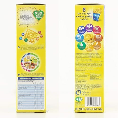 Mondelez Malaysia Jacob's Original Cream Crackers Wheat Cereal Multipack Breakfast Snacks Halal Food Biscuit Biskut 240g x 2 Packs (16 sachets)