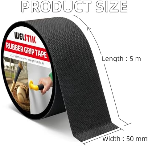 WELSTIK Rubber Grip Tape, Ultra Strong Waterproof Anti Slip Tape with Textured Adhesive for DIY Tools & Gadgets (Black, 2In x 16.4Ft)