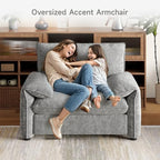 ONBRILL Oversized Accent Chair, 41 Inch Chenille Fabric Armchair, Comfy Single Sofa Chair with Padded Arms, Pocket Spring Cushion, Modern Reading Chair for Living Room, Bedroom, Grey