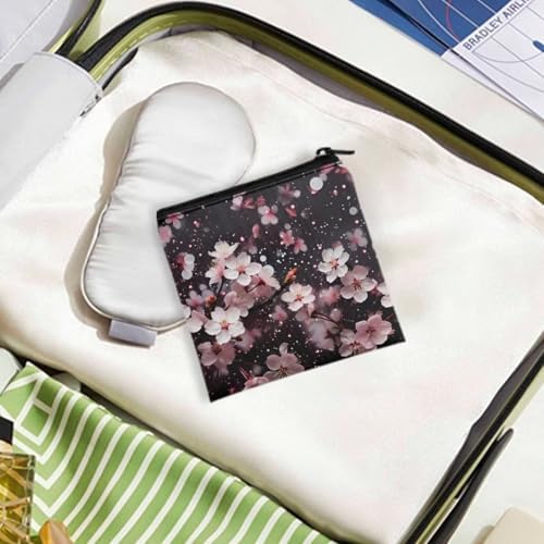 Pink Cherry Blossoms Period Bag for Women Small Sanitary Napkin Storage Bag Menstrual Cup Pouch Nursing Pad Holder Tampon Bags Feminine Product Pouch Portable Period Kit Bag for Girls Women