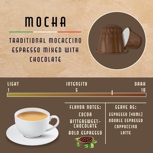 Mocha Capsules for Nespresso Original Machine 30 Count Mocha Flavored Pods, Single-Serve Nespresso Original Line Compatible, Made in Italy