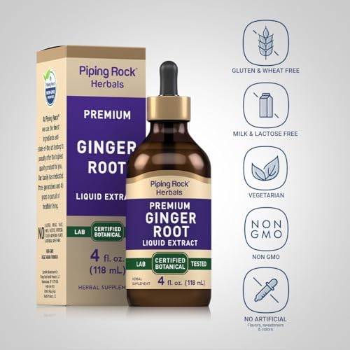 Piping Rock Ginger Extract Liquid Drops | 4 fl oz | Premium Tincture Supplement | Zingiber Officinale Root | Vegetarian, Non-GMO, Gluten Free