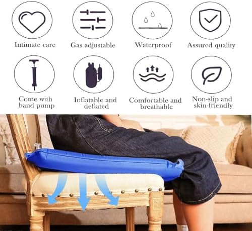 Inflatable Seat Cushions, Breathable Nursing Anti-Bedsore Seat Pad for Bedridden Disabled Elderly for Pain Relif,Use for Toilet Chair,Wheelchair,Outdoor Portable Cushion(PVC Blue)