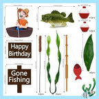 21 PCS Gone Fishing Cake Toppers Fisherman Fish Cake Decoration for Gone Fishing Themed Party Supplies Decor