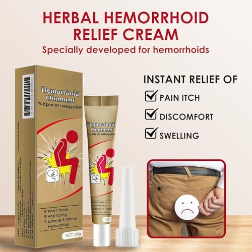 Hemorrhoid Cream, Herbal Hemorrhoid Ointment, Natural Itching & Burning Relief Hemorrhoidal Cream, External Discomfort Support for Men Women 20g