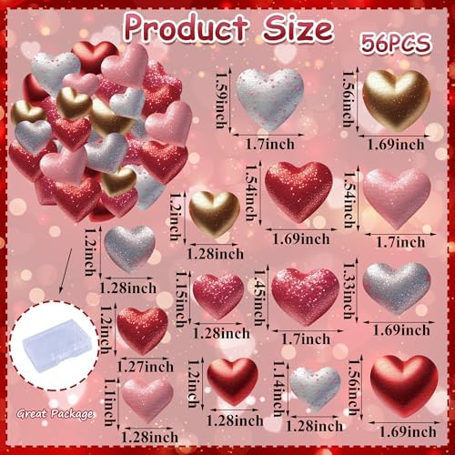 56PCS Edible Heart Cupcake Toppers Wafer Paper Red Pink Heart Cupcake Picks Sweet Love Cake Decor for Valentine's Day Theme Party Birthday Decoration Supplies