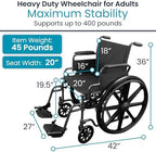 Vive Bariatric Wheelchair for Adults (Supports 400 lbs) - Foldable, Heavy Duty, Manual & Transport Wheel Chair - Portable Senior Drive Travel Scooter for Transfers - Wide 20" Seat