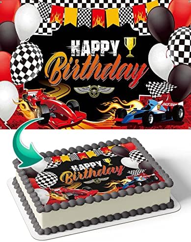 CAKECERY Formula 1 Cars Racing Kids Edible Cake Image Topper Birthday Cake Banner 1/4 Sheet