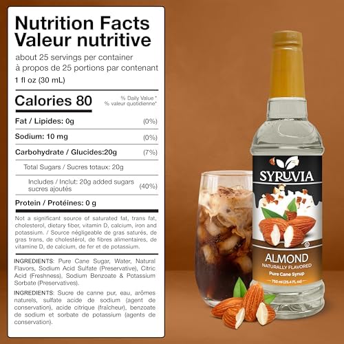 Syruvia Almond Syrup, Natural Flavors, Syrup for Drinks, Lattes, and Desserts – 25.4 fl oz