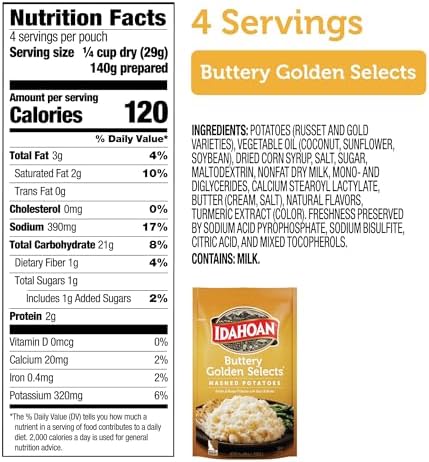 Idahoan Buttery Golden Selects Mashed Potatoes, Naturally Gluten-Free, 100% Real Idaho Potatoes, 4 Servings Per Bag, 4.1 Ounce (Pack of 10)