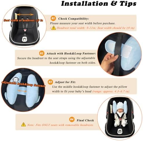 Adjustable Baby Head Neck Support, Portable Toddler Travel Pillow for Car Seat Stroller, Banana Travel Headrest Pillow for Infant, Offers Protection Safety for Kids, Blue