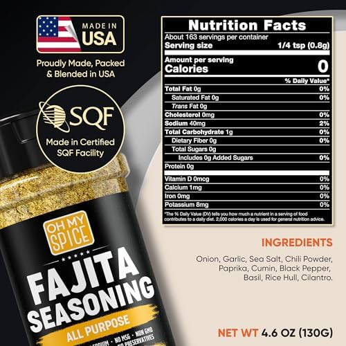 Fajita Seasoning Mix All Purpose Seasoning - Gluten Free & Low Sodium Mexican Seasonings Blend for Meat, Vegetables, Steak & Chicken. Taco Mix Spice. Everything Fajitas Seasonings Mix Spices. 4.6oz