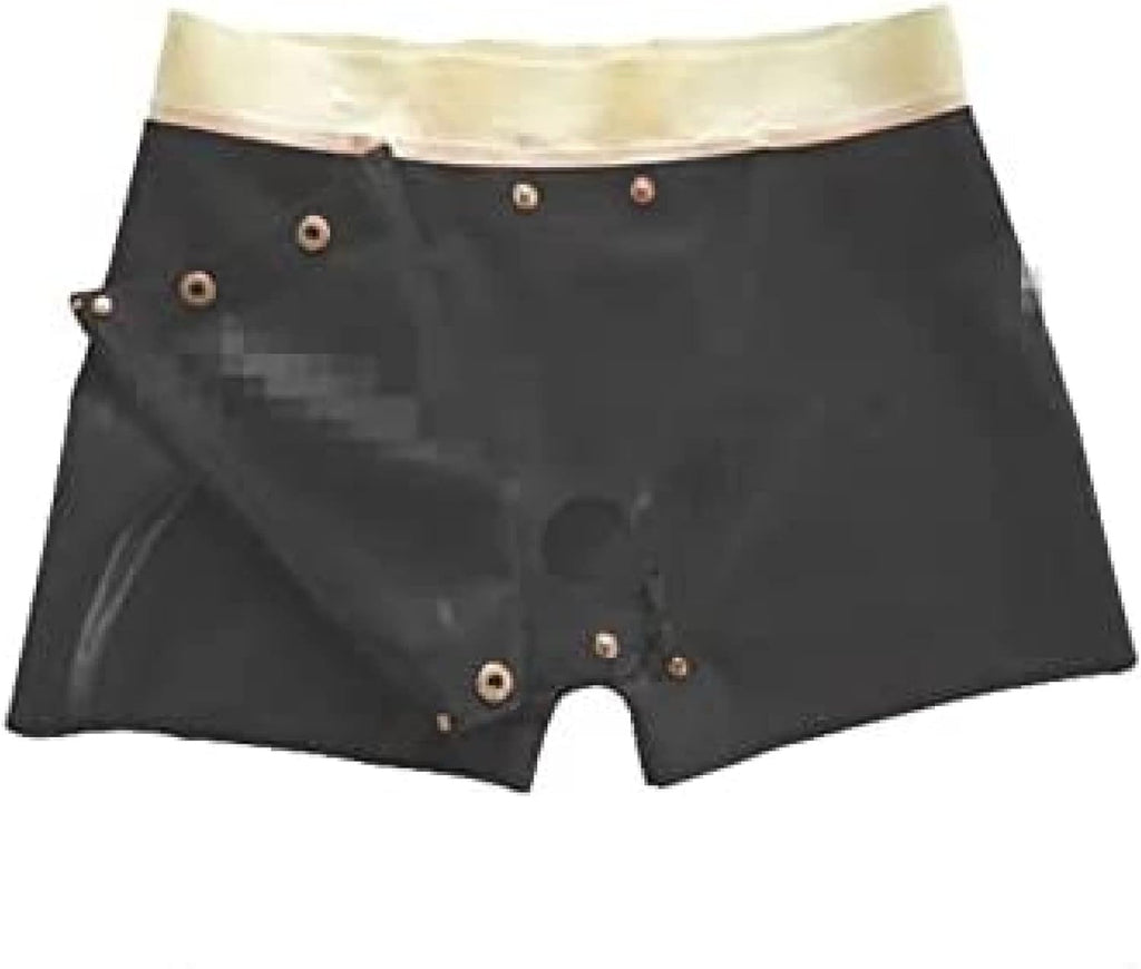 Latex Rubber Black Men's Shorts Crotch Zip Pants Shorts,XXL