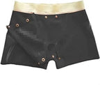 Latex Rubber Black Men's Shorts Crotch Zip Pants Shorts,XXL