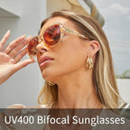 JM Bifocal Reading Sunglasses for Women Fashion Oversized Square Sun Readers Outdoor Reading Glasses UV400 Protection Brown +2.5