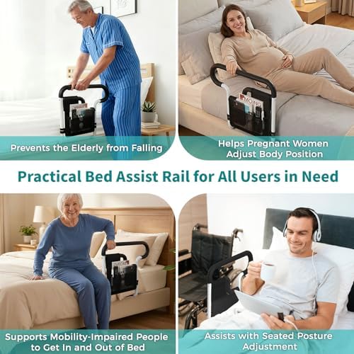Bed Rails for Elderly Adults Safety, Adjustable Bed Rail for Elderly, Bed Assist Rail for Senior with 2 Bag, Fit Most Bed, Supports 300 lbs, Tool-Free, Help Get in & Out of Bed