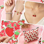 Landical 60 Pcs Strawberry Gift Basket for Christmas Include 12oz Tumbler Cup Makeup Bag Sock Bracelet Necklace Scrunchie Greeting Card Keychains Stickers Hair Clip in Gift Box for Women Party