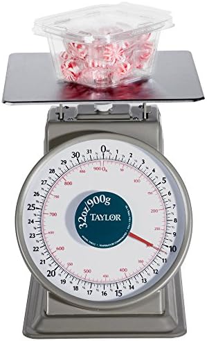 Taylor Precision THD32D Mechanical Scale, Analog, dial Type, 32 oz. x 1/8 oz./900 g x 2 g Capacity, Heavy Duty, top Loading Counter Model, Fixed dial, sloped face, 9" x 9" Stainless Steel Platform