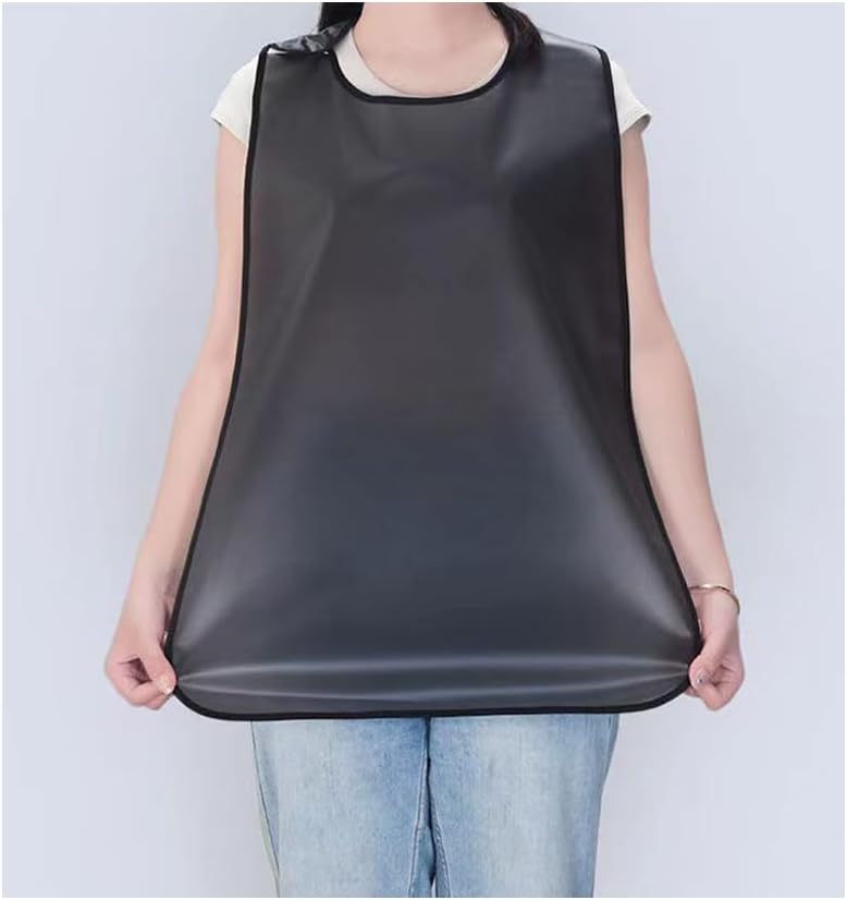 MIUPOO Convenient Bib for Adults Elderly,Waterproof Adult Bibs for Eating Washable,Clothing Protectors for Adjustable Neck,Napkin Cloth with Edging,Black