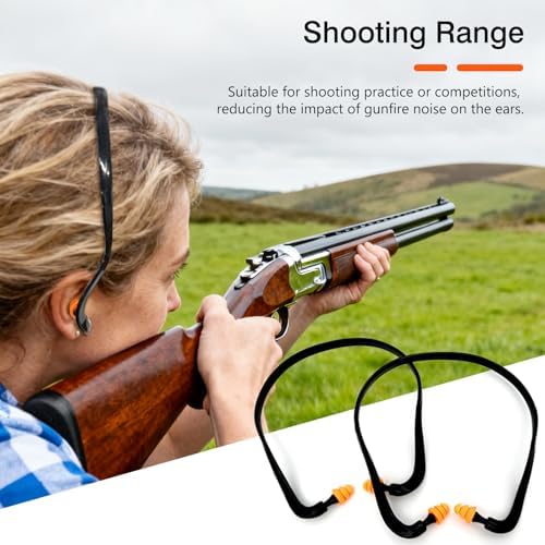 Banded Earplugs for Shooting Range (4 Pcs, Orange) – Reusable Silicone Hearing Protection with Neck Band, 22dB Noise Reduction for Work, Sleep & Concerts