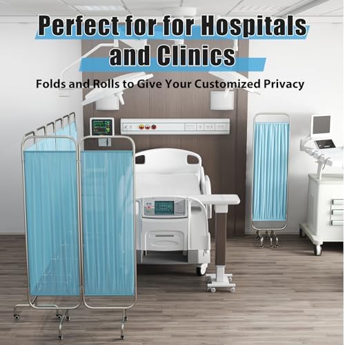 tonchean 4-Panel Medical Privacy Screen 71" Height Hospital Bedside Privacy Partition with Silent Rolling Wheels for Clinics Nursing Homes and Exam Rooms