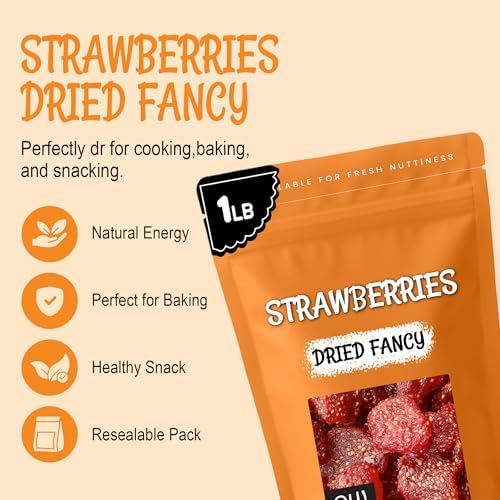 Oh! Nuts Dried Strawberries Fancy - 1 lb - Sweetened Dried Fruit - Dehydrated Fruit Bites - Packed in New York Zip-Seal Bag for Exceptional Freshness