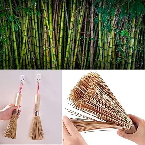 2Pack Traditional Natural Bamboo Wok Brushes, Kitchen Cleaning Brush, Bamboo Kitchen pan Brush, for Cleaning Dishes, Cast Iron Pots, Pans, Vegetables and Sink。