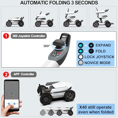 Intelligent Electric Powered Wheelchair Device, Automatic Folding, Remote Controlled, Smart, Compact Heavy Duty Mobile, Powerful Dual Motor, Foldable Portable Motorized Mobility Scooter
