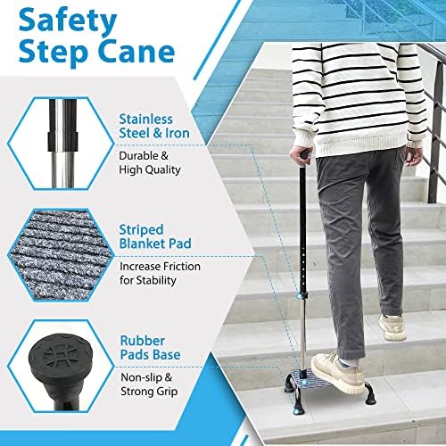 Stair Climbing Cane Lifts for Seniors Half Steps Assist Walking Sticks Elderly Stair Walker Devices Standing Aid Adjustable Mobile Portable Stairlifts 4 Prong Helper Up and Down Stairs