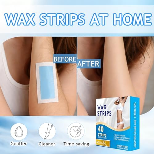 Face Wax Strips for Hair Removal, 40 Facial Waxing Strips for Women with Sensitive Skin, Gentle & Fast At-Home Wax Strips for Face & Body, Upper Lip, Arm, Leg, Bikini Line (Blue)