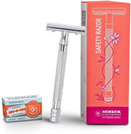 MERKUR 24C Safety Razor For Women with 10 Double Edge Blades | Extra Long Handle | Three-piece Razor | Straight Cut | Bright Chrome Finish | Made in Germany