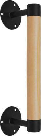 1ft Wood Handrail for Indoor Stairs, Wood Staircase Handrail W/s Black Sturdy Metal Brackets, Stair Banister Railing Wooden Safety Grab Bar for Elderly & Kids