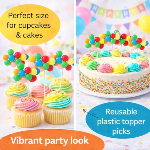 Rainbow Balloon Cluster Cake & Cupcake Decorative Topper & Pick - 8 Clusters Per Pack, 7 Inch Long