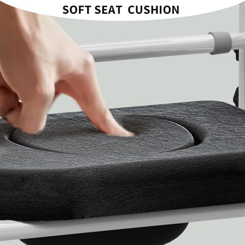 Adjustable Medical Bedside Commode Chair with Padded Backrest, Height Adjustable, Drop Arm Support