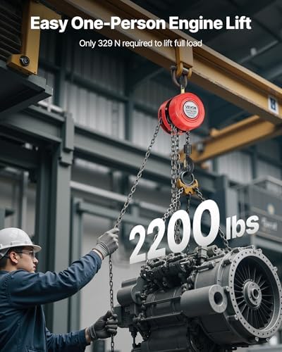 VEVOR Hand Chain Hoist, 1 Ton 2200 lbs Capacity, Manual Chain Block with Upgrade G70 Galvanized Chain, 10 ft Lifting Height, Heavy Duty Pulley Hoist for Garage Warehouse Automotive Machinery, Red