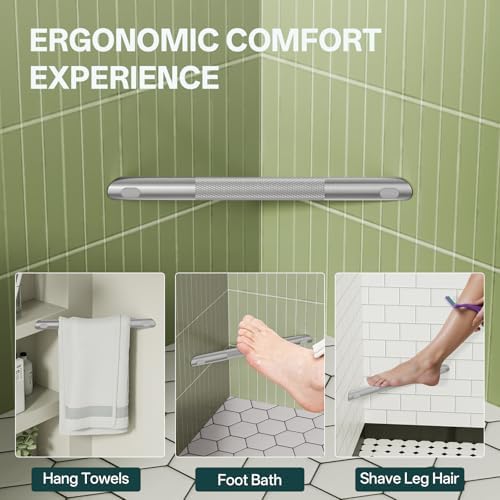 BWE Brushed Nickel Shower Foot Rest Bar, Stainless Steel Bar Corner Shower Foot Rest for Shaving Legs, Non-Slip Knurled Shower Step, Wall Mounted Bathroom Shower Shaving Foot Rest