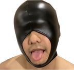 PU Leather Latex Head Cover Mask, Eye Mask Show Nose and Mouth, Black, One Size
