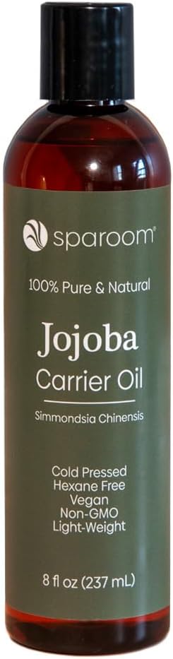 SpaRoom 100% Pure and Natural Carrier Oil, Hair and Skin Moisturizer, Aromatherapy and Massage Oil Base for Essential Oils, 8 Ounces, Jojoba Oil