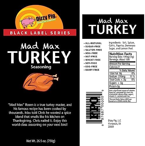 Dizzy Pig Mad Max Turkey Seasoning Rub (Quart Shaker) - Seasons Around 120lbs of Food - Hand Made in the USA - MSG Free, Gluten Free