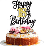 1 PCS Happy 18th Birthday Cake Topper Black Gold Glitter Cheers to 18 Years Birthday Cake Pick 18 Fabulous Cake Decoration for Happy 18th Birthday Anniversary Party Cake Decorations Supplies