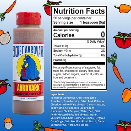 Secret Aardvark Habanero Hot Sauce - Habanero Peppers & Roasted Tomatoes, Medium Spiced Hot Sauce, BBQ Sauce, Non-GMO, Low Sugar, Low Carb, Hot Sauce & Marinade - 8 fl oz 3 Pack