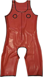 Latex Mens Catsuit With Breast Holes Crotch Opened Rubber Sleeveless Bodysuit